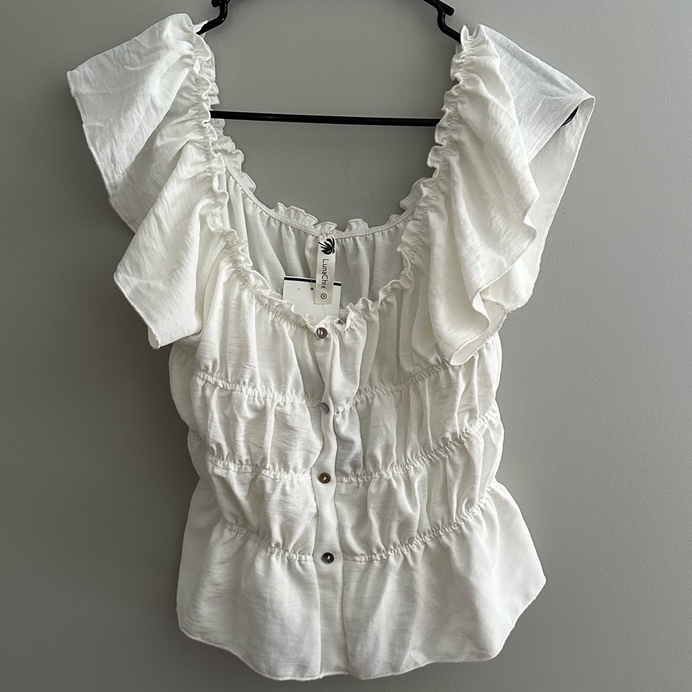 white ruffled LunaChix top size S